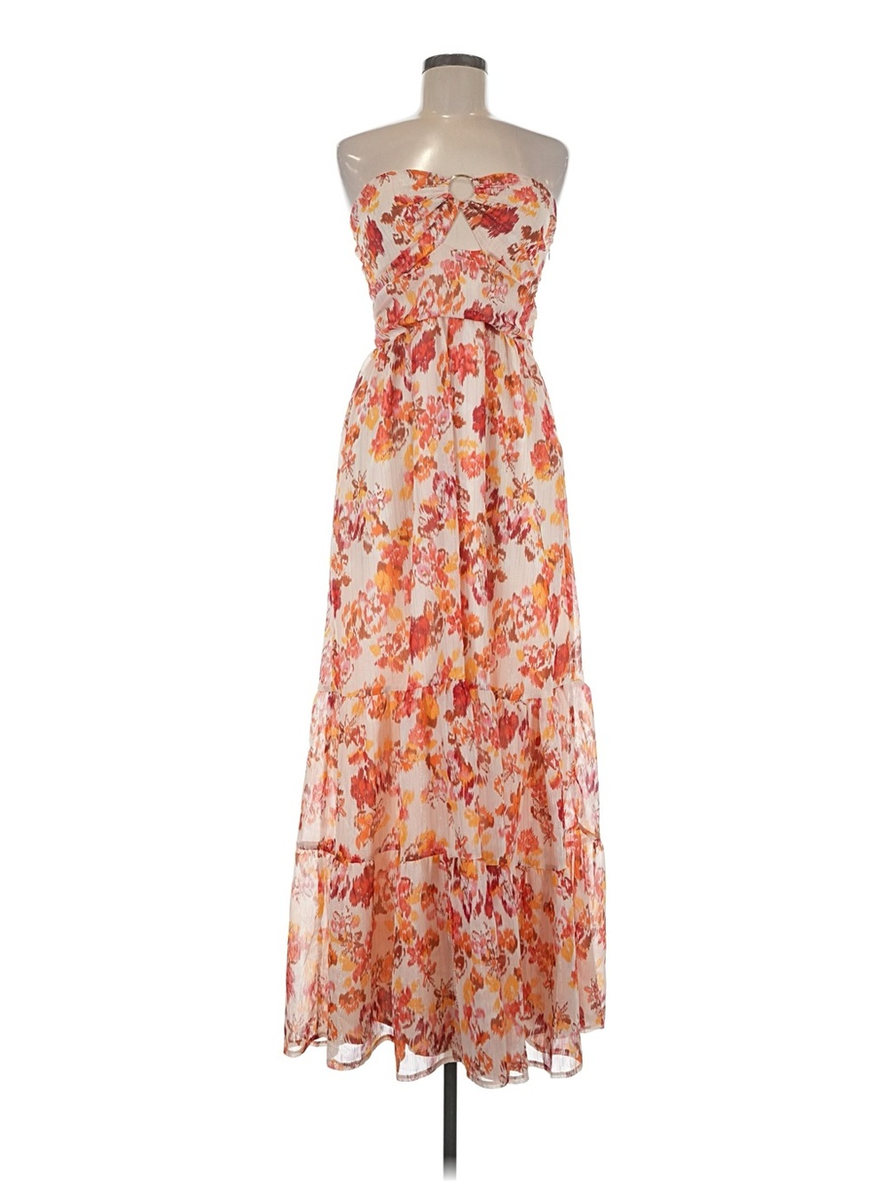 On Twelfth Medium Strapless Floral Maxi Dress in Peach and Coral